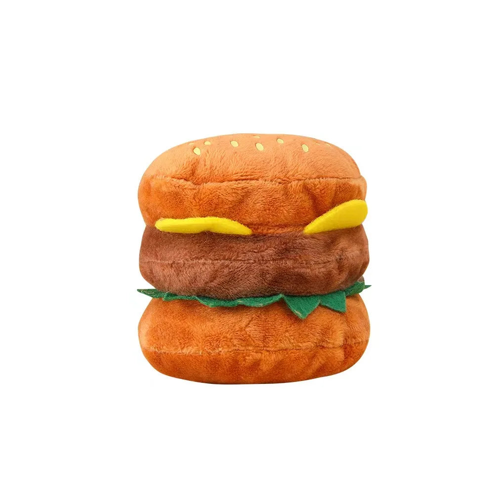French Fries & Hamburger Plush Pet Toy Set | Food-Shaped Stuffed Dog Toys