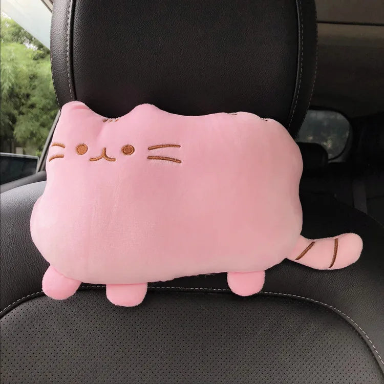 Cute Cat Car Headrest – Cartoon Plush Neck Cushion & Safety Pillow