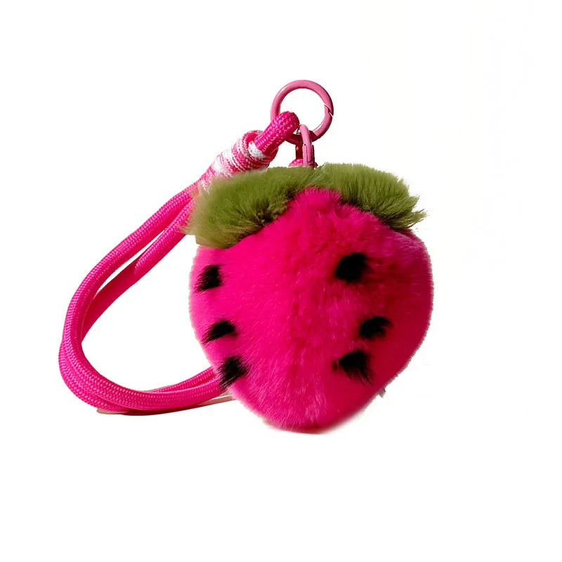 Kawaii Strawberry Plush Fur Keychain – 5 Colors, 3.5" | 9 cm