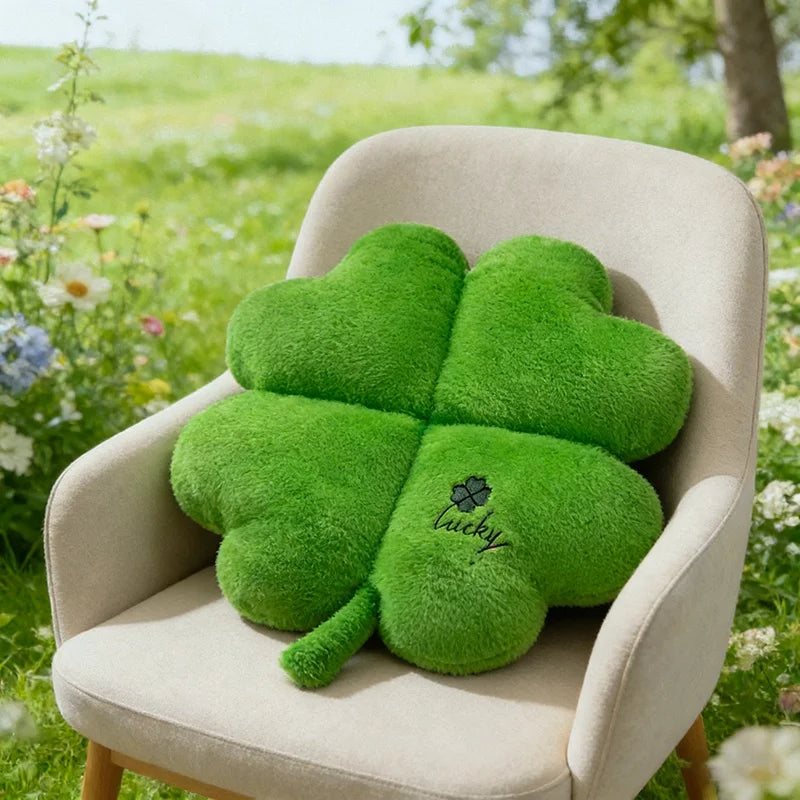 Four-Leaf Clover Plush Pillow – Lucky Green Cushion, 16" | 40 cm