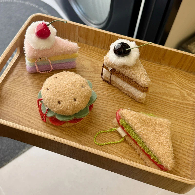 Food-Shaped Plush Keychain Set | Hamburger, Cake & Sandwich Stuffed Pendants