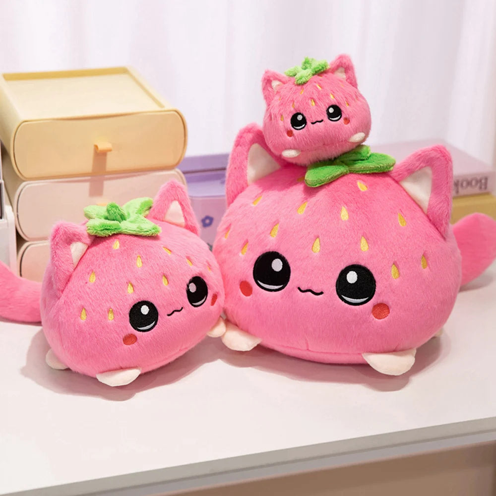 Strawberry Cat Plushie – Kawaii Kitty in a Strawberry Costume, 4-8" | 10-20 cm