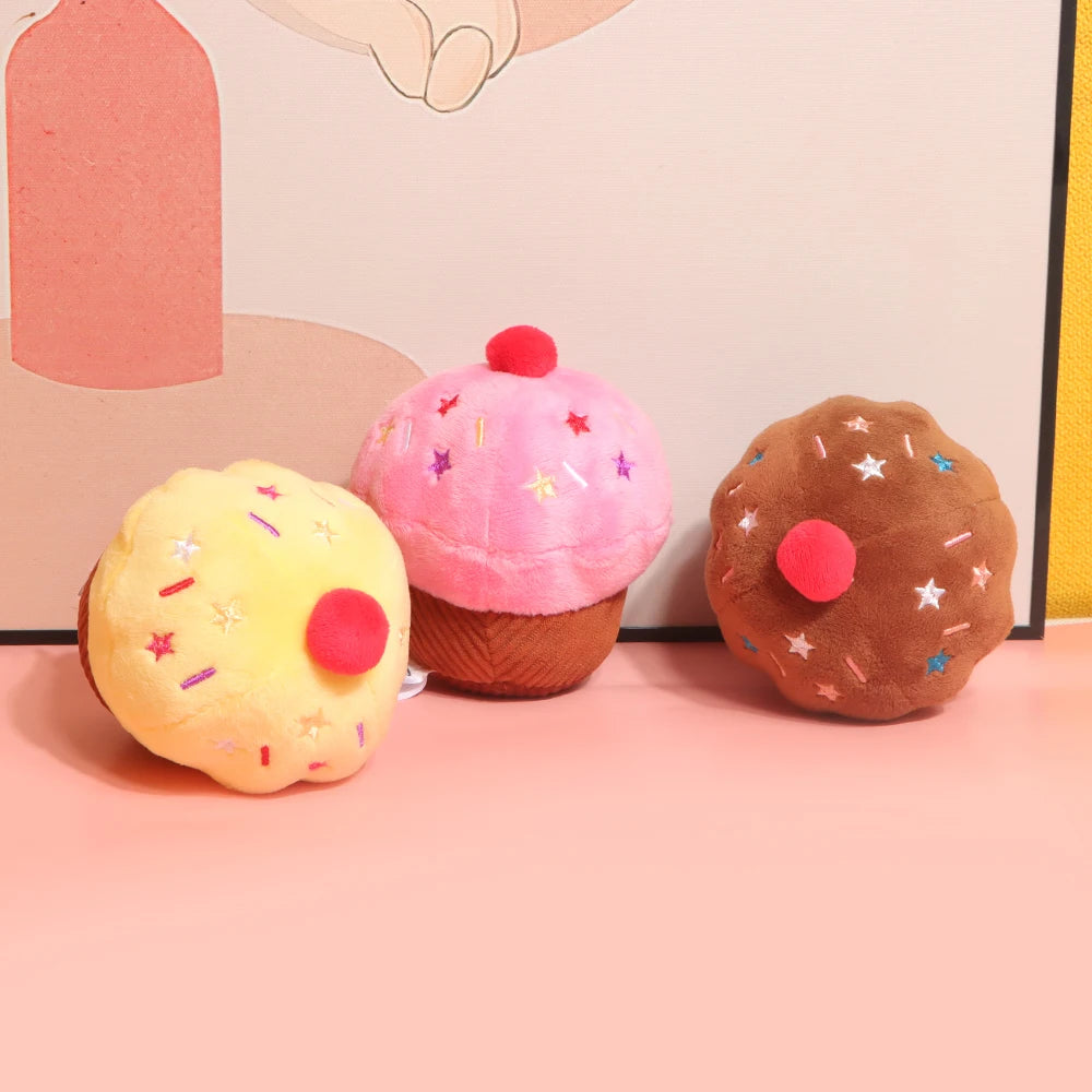 Cupcake Squeaky Dog Toy – Food-Themed Plush Pet Toy
