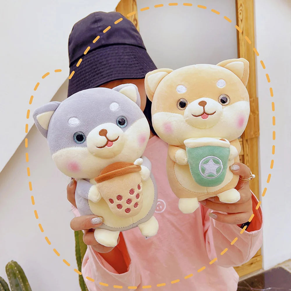 Plushie Shiba Inu bebiendo té de burbujas, 2 estilos, 8" | 20 centímetros