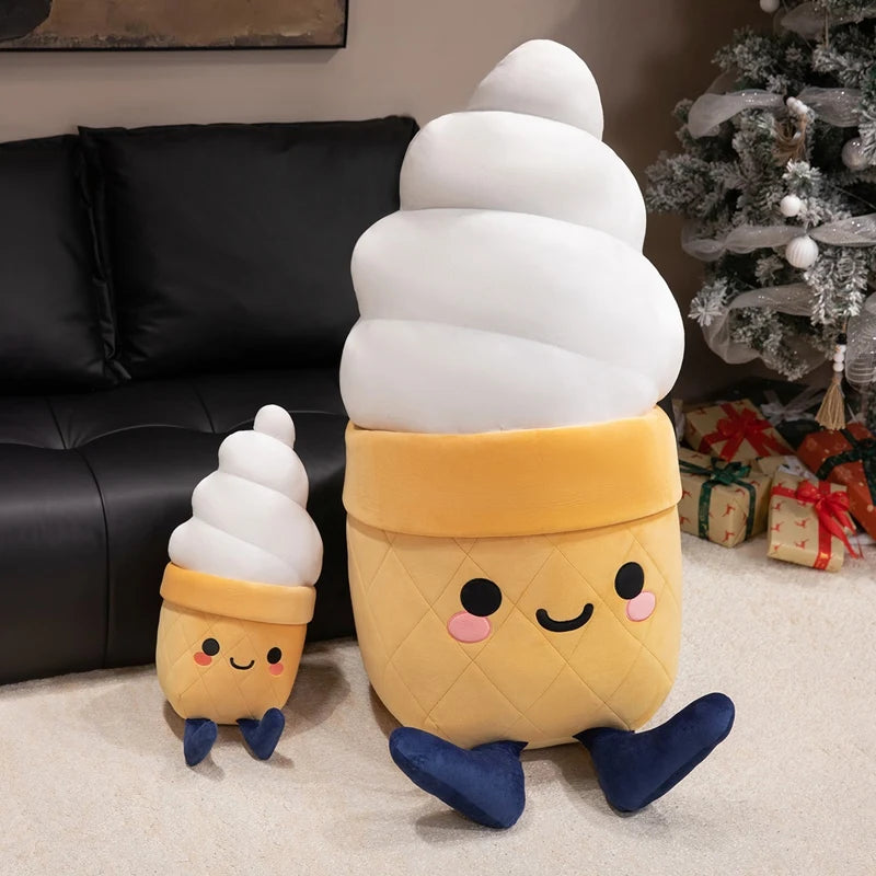 Ice Cream Cone Plush Throw Pillow | Soft Dessert-Shaped Cushion