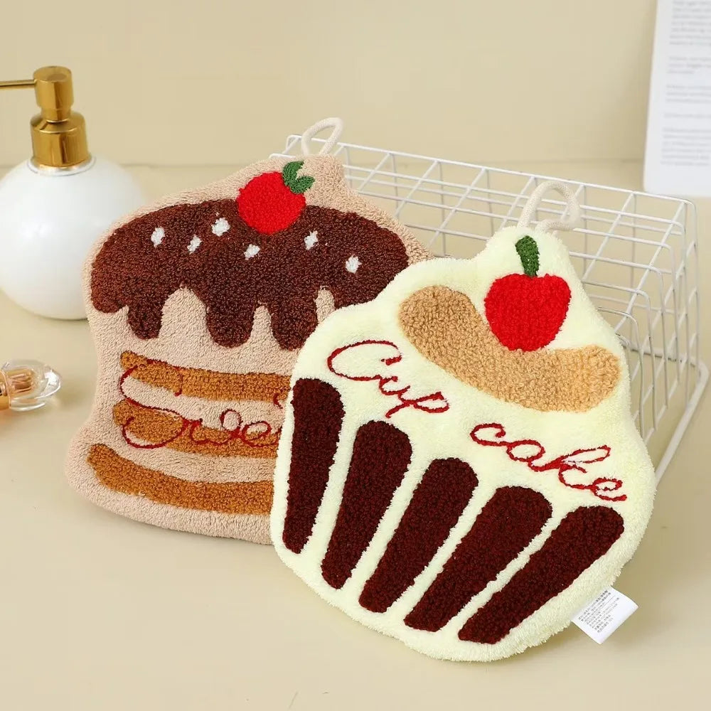 Cute Cake Hand Towel | Food-Themed Absorbent Kitchen Towel