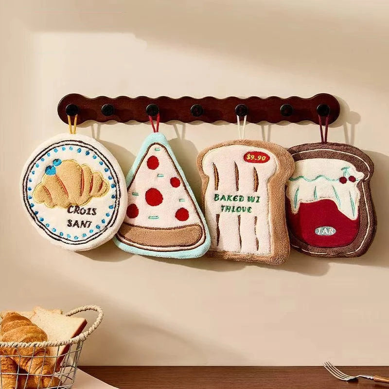 Kitchen Design Absorbent Hand Towel | Food-Print Coral Fleece Towel