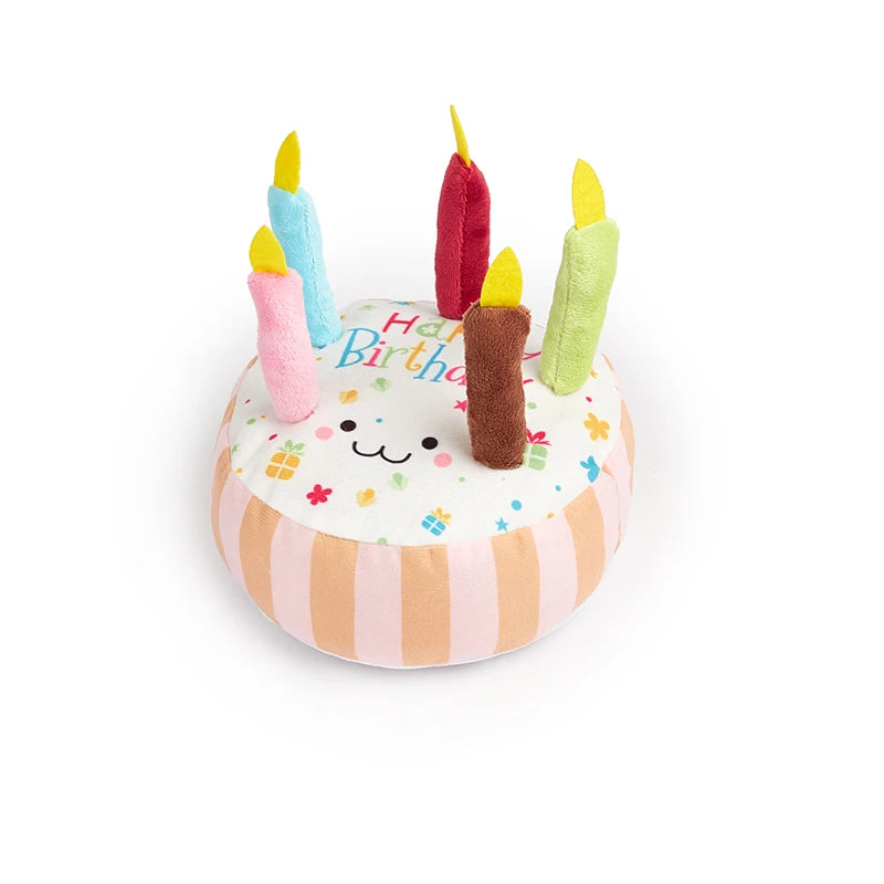 Birthday Cake Dog Squeaky Toy – Plush Molar Chew Toy for Pets