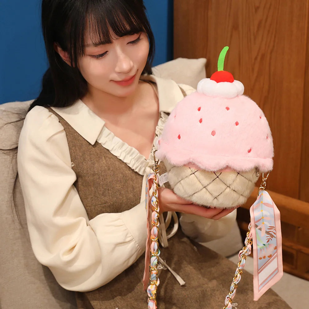 Strawberry Plush Dessert Bag – Kawaii Mini Crossbody, 9" | 23 cm