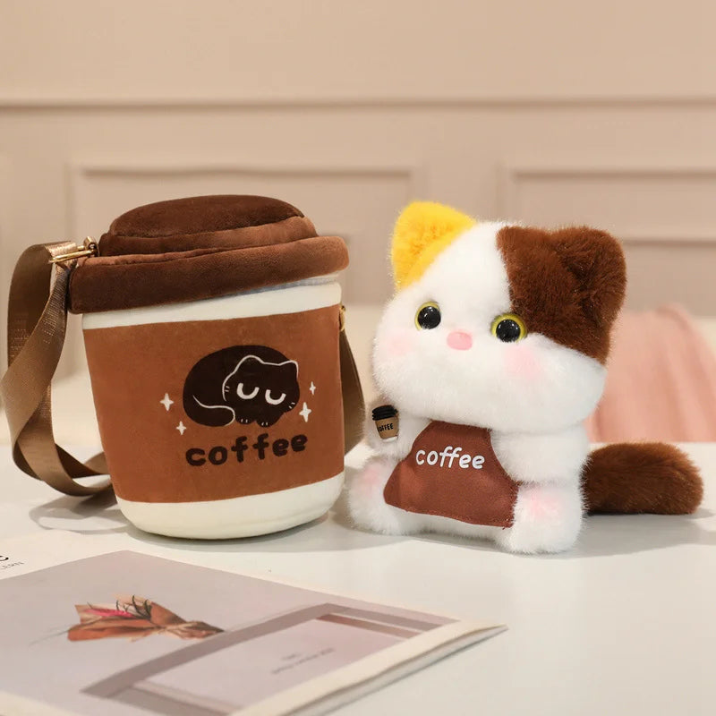 Kawaii Cat-in-a-Cup Plush Bag | 2-in-1 Stuffed Kitten Purse