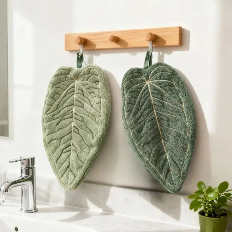 Plant-Shaped Hanging Handkerchief – Green & Pink Leaf Design
