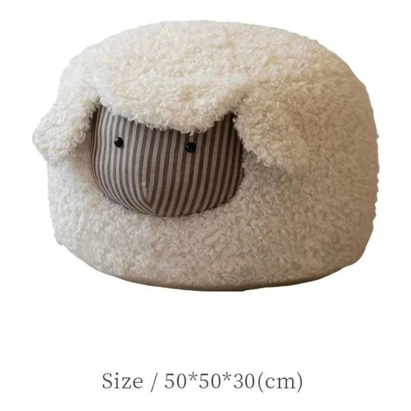 Sheep-Shaped Footstool Ottoman – Plush Household Stool