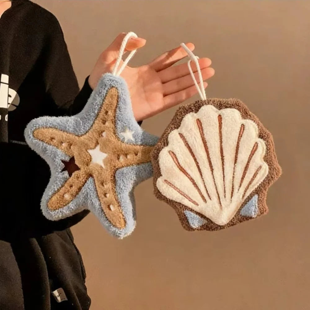 Ocean Theme Hand Towels – Shell & Starfish Plush Design