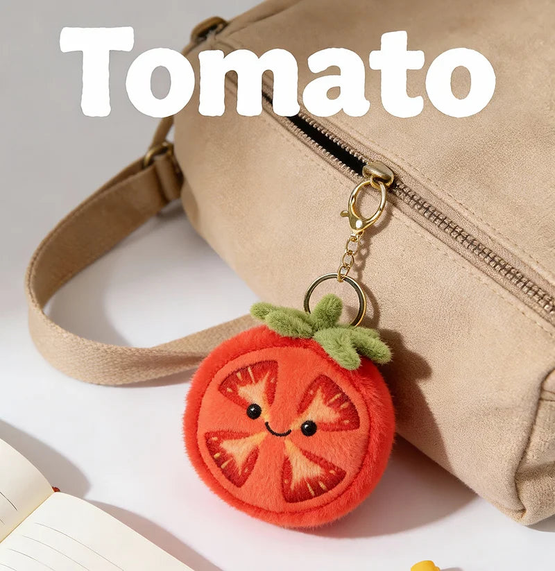 Kawaii Cartoon Tomato Plush Pendant – Soft Hanging Fruit Doll, 4" | 10 cm