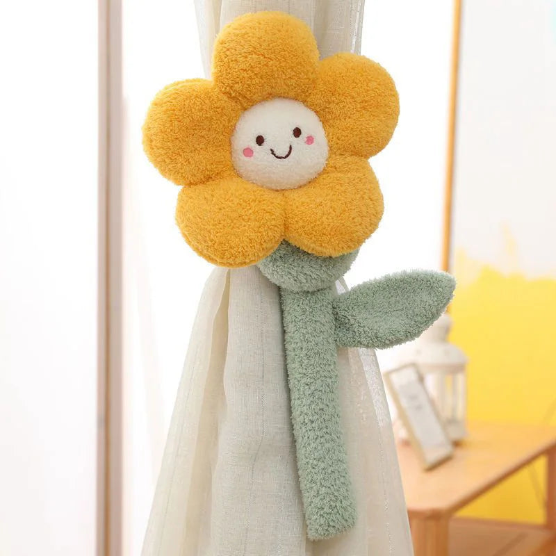 Plush Flower Curtain Tie Back – Long Stem Room Decor, 39" | 100 cm
