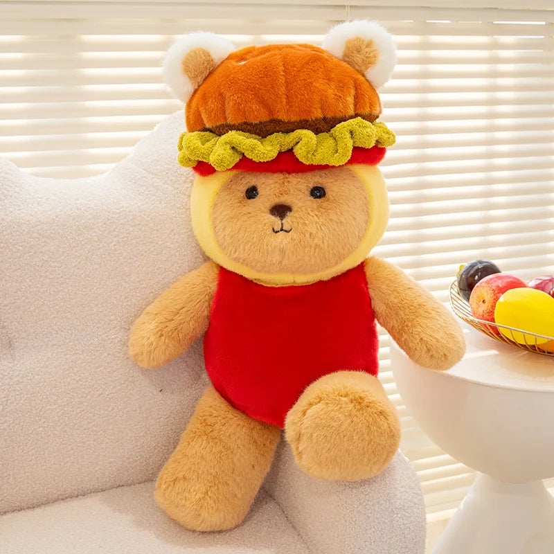 Hamburger-Dressed Bear Plush Toy | Kawaii Stuffed Teddy, 55cm
