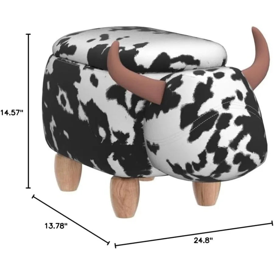 Ottomán de vaca con tela de terciopelo en dos colores