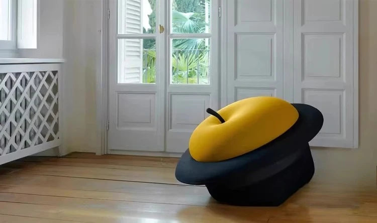 Black Hat & Apple Ottoman | plush furniture | size comparison