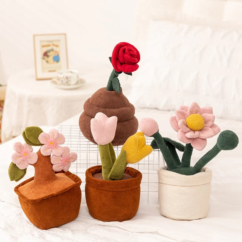 Kawaii Plush Flower Bouquet – Rose, Tulip, Peach Blossom & Lotus, 12" | 30 cm