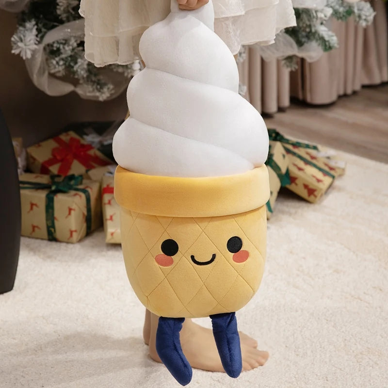 Ice Cream Cone Plush Throw Pillow | Soft Dessert-Shaped Cushion