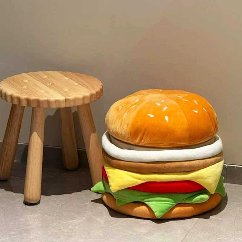 Hamburger Plush Storage Ottoman – Sit & Store, ~11" | 27 cm