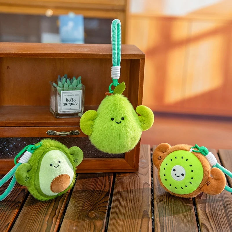 Mini Fruit Plush Keychain Set | Pear, Avocado, Pineapple, Lemon & Banana Pendants, 5\" | 12 cm