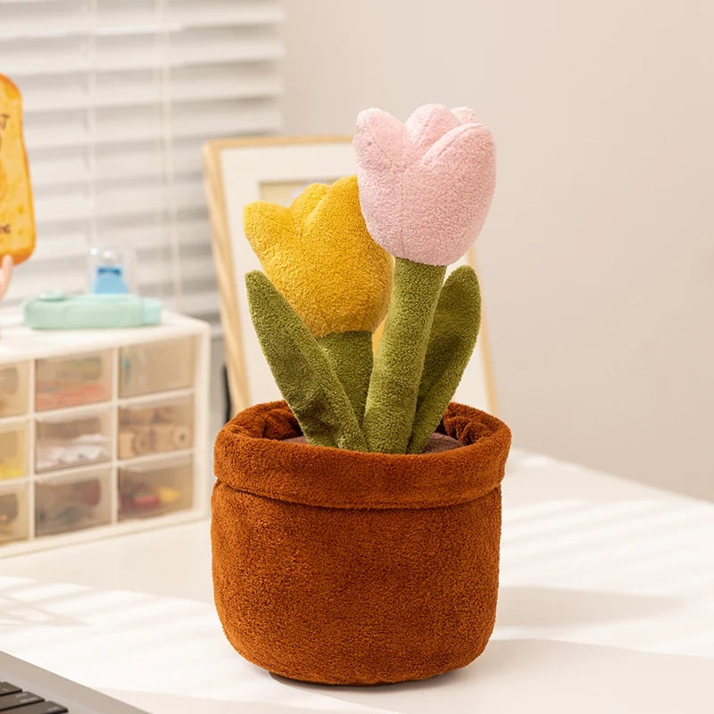 Kawaii Plush Flower Bouquet – Rose, Tulip, Peach Blossom & Lotus, 12" | 30 cm