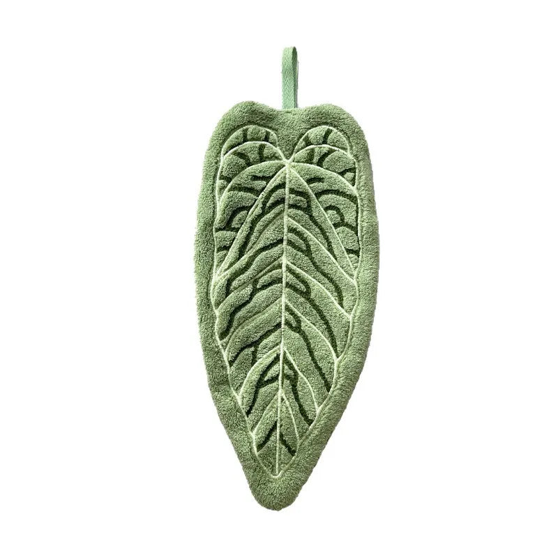 Plant-Themed Coral Fleece Hanging Hand Towel – Thickened