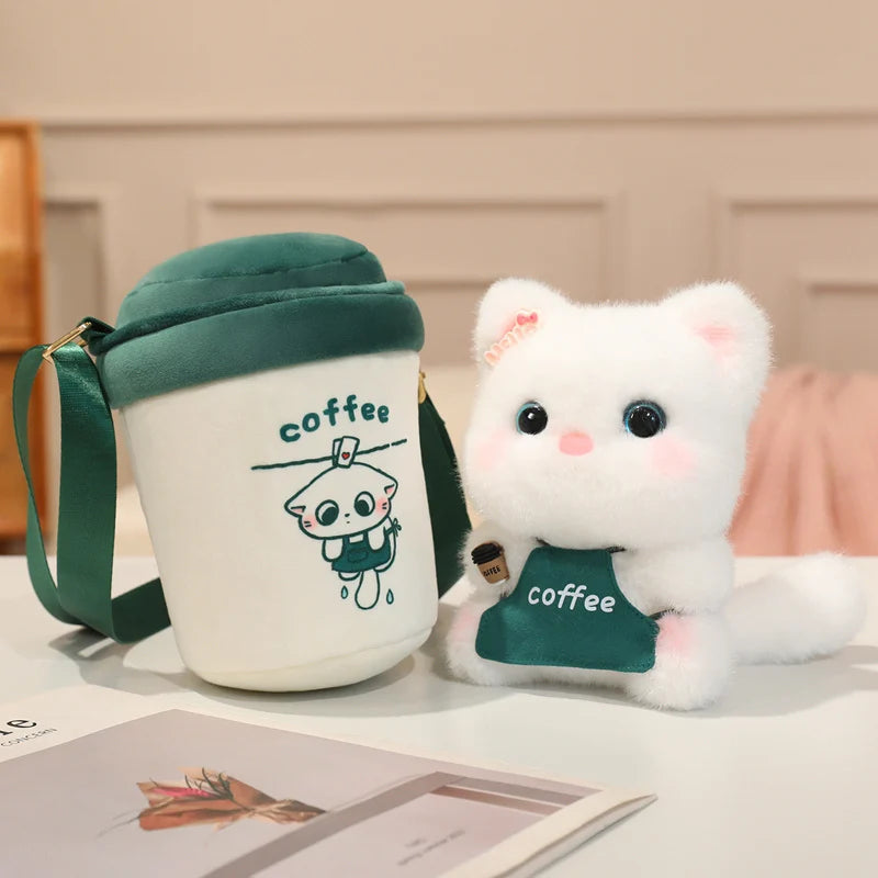 Kawaii Cat-in-a-Cup Plush Bag | 2-in-1 Stuffed Kitten Purse
