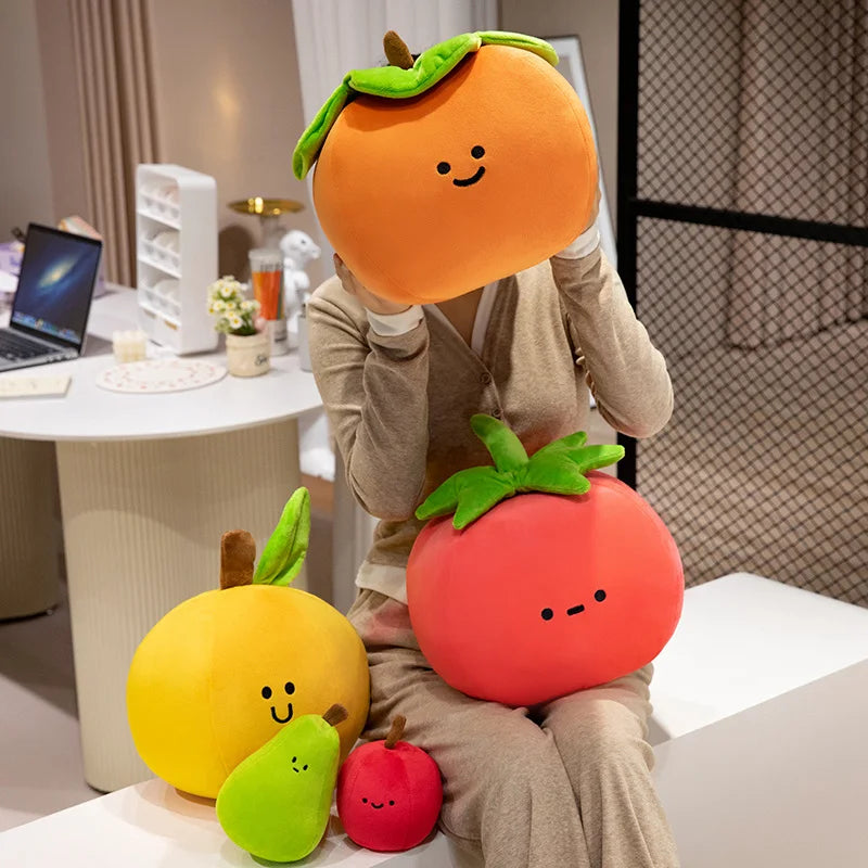 Kawaii Smiling Fruit Plushies – Tomato, Lemon, Pear, Banana & More, 4-20" | 11-50 cm