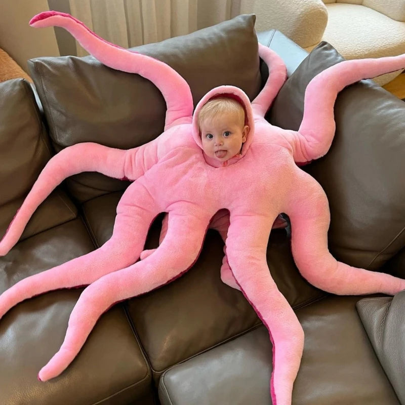 Giant Cartoon Octopus Plush Hat & Pillow | Oversized Stuffed Aquatic Toy, 51\" | 130 cm