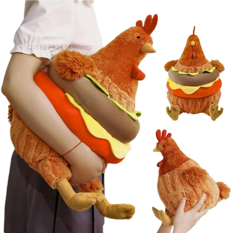 Reversible Hamburger to Chicken Plush Pillow | 2-in-1 Stuffed Toy, 23–45 cm