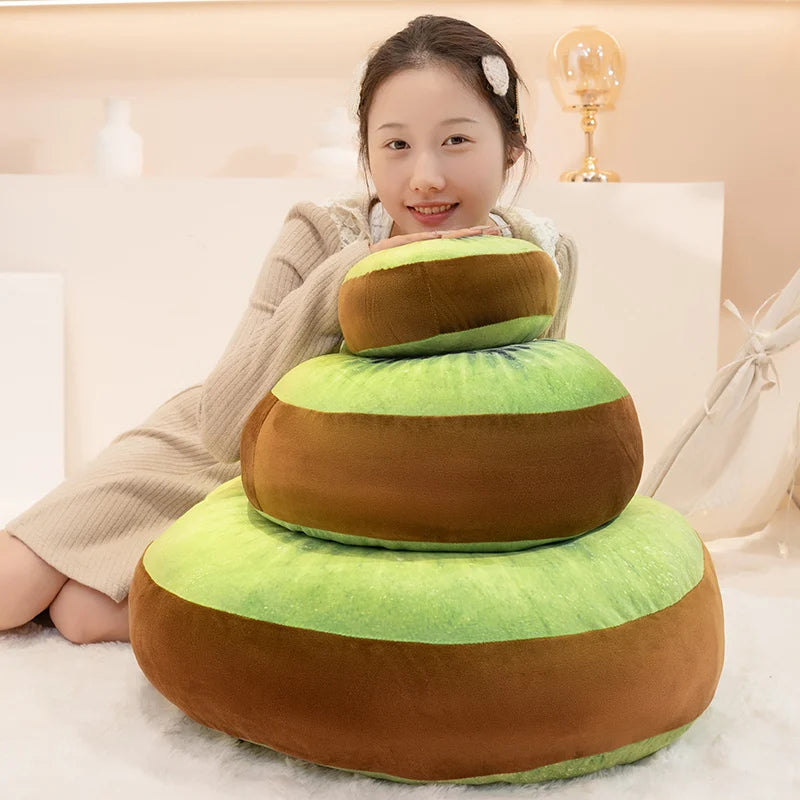Round Kiwi Fruit Plush Floor Cushion, 8-24" | 20-60 cm