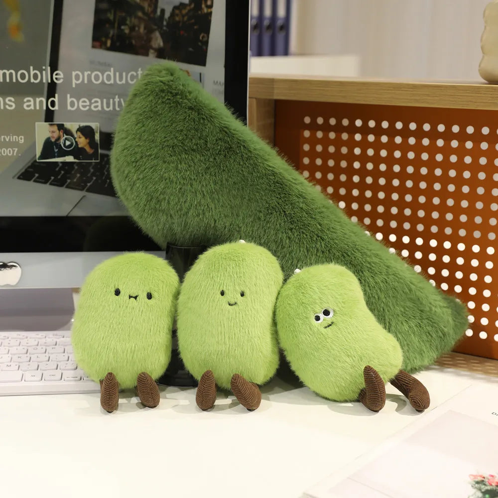 Green Soybean Pod Plushie Set – Pod & 3 Mini Beans, 5-16" | 14-40 cm