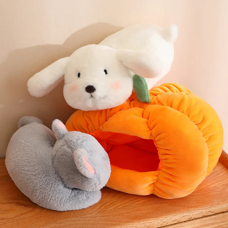 Pumpkin Plushie with Hidden Stuffed Animal