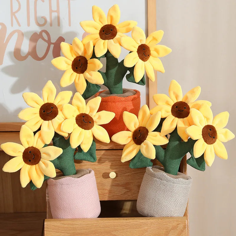 Smiling Sunflower Plush Potted Toy, 13" | 32 cm