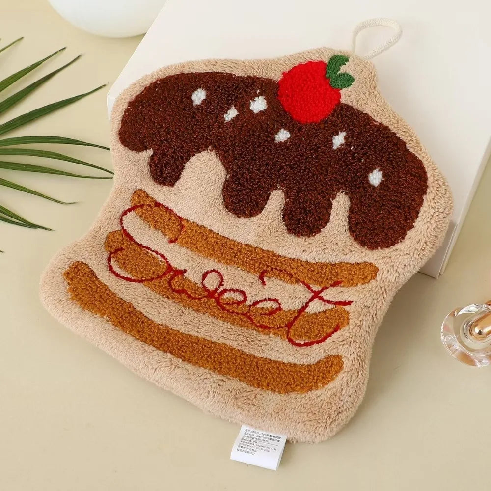 Cute Cake Hand Towel | Food-Themed Absorbent Kitchen Towel