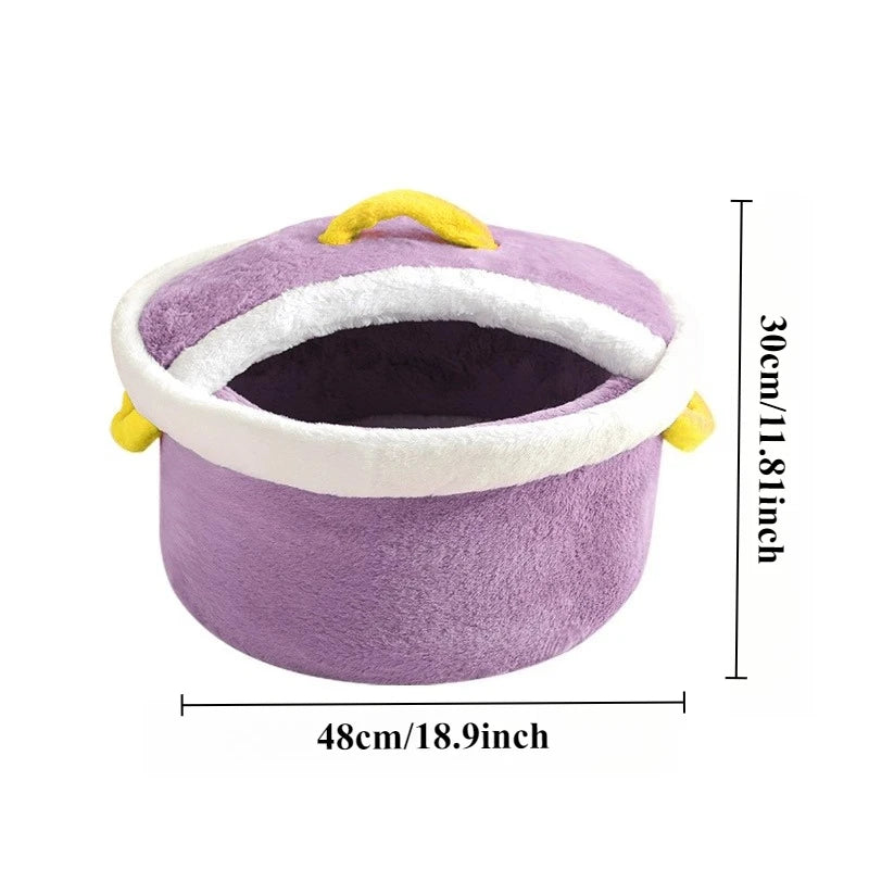 Cooking Pot Pet Bed 🍲 | Cozy Plush Bed for Cats and Small Dogs - Four Colors