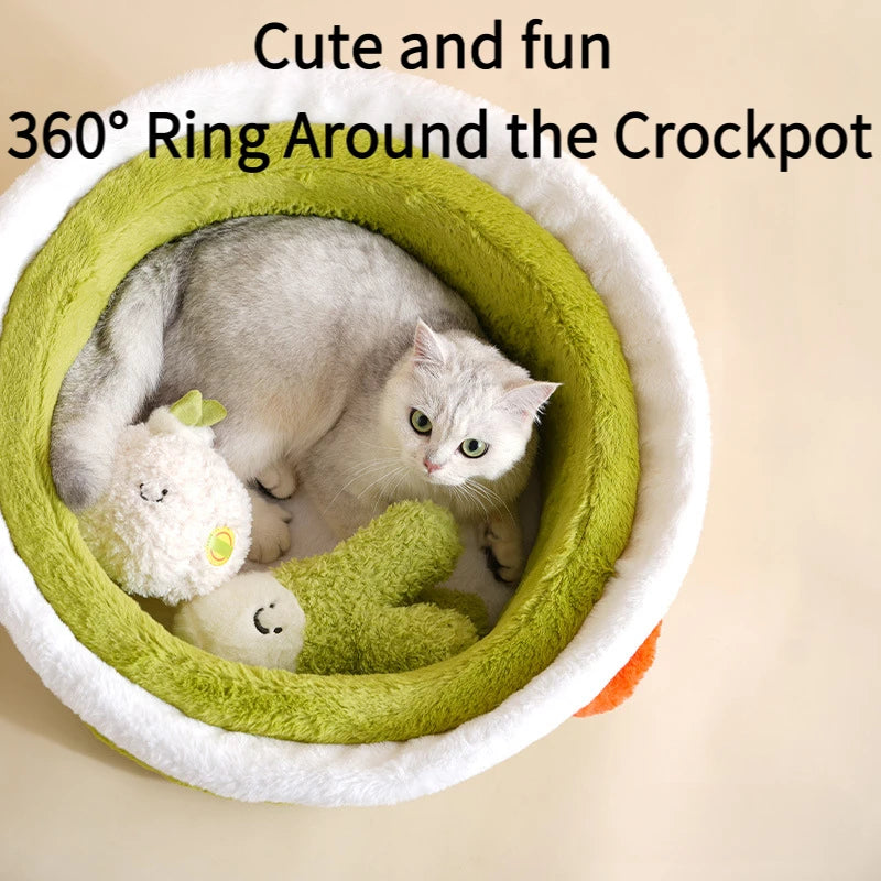 Cooking Pot Pet Bed 🍲 | Cozy Plush Bed for Cats and Small Dogs - Four Colors