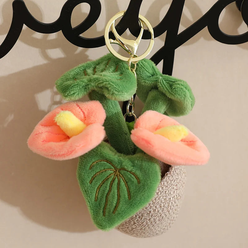 Smiling Anthurium Plush | Potted Flower Doll & Keychain Pendant