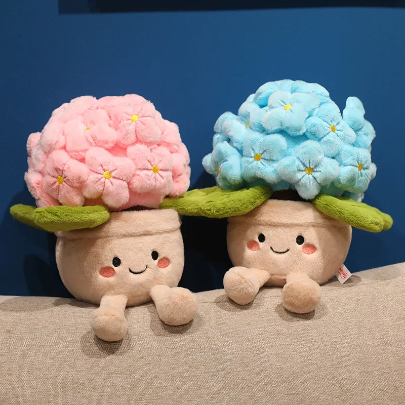 Smiling Hydrangea Potted Plush | Fluffy Flower Decor Toy, 28cm