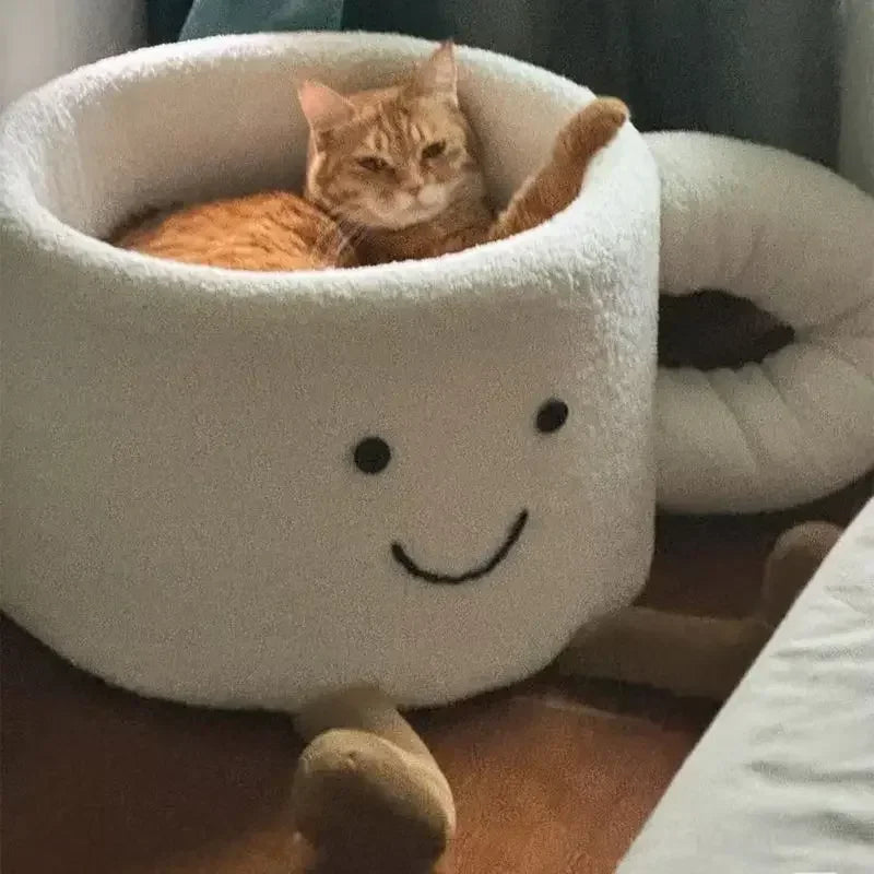 Coffee Cup Cat Bed | Cozy Pet Bed for Cats & Small Dogs