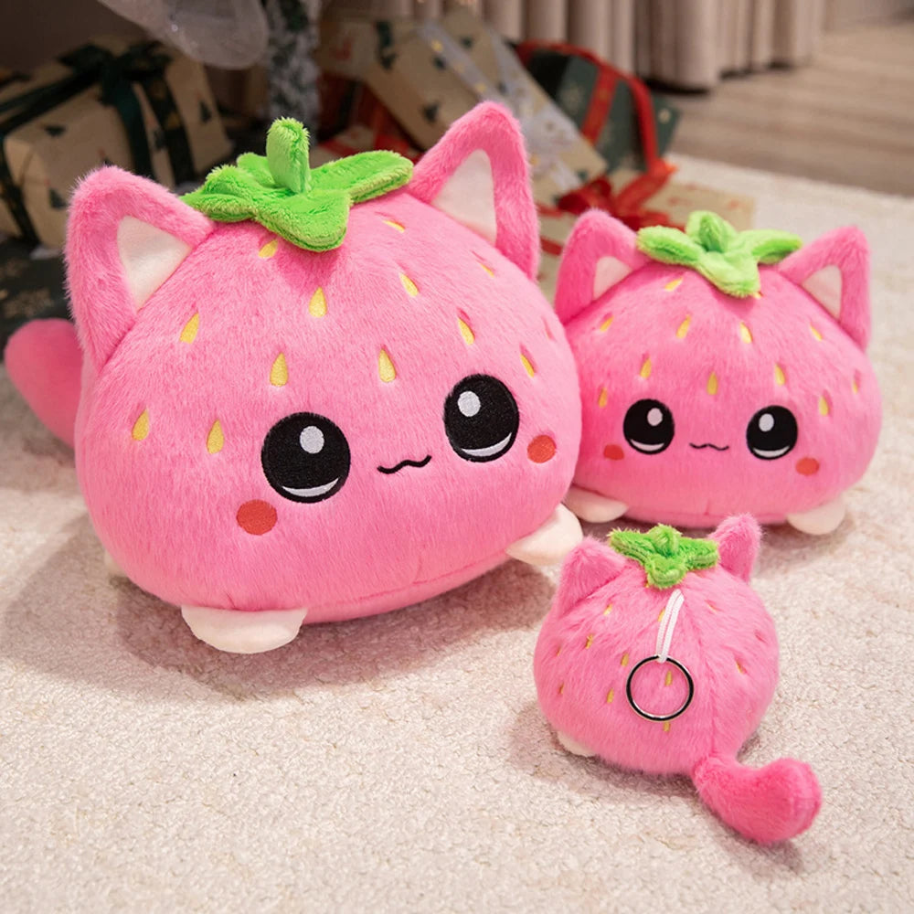 Strawberry Cat Plushie – Kawaii Kitty in a Strawberry Costume, 4-8" | 10-20 cm