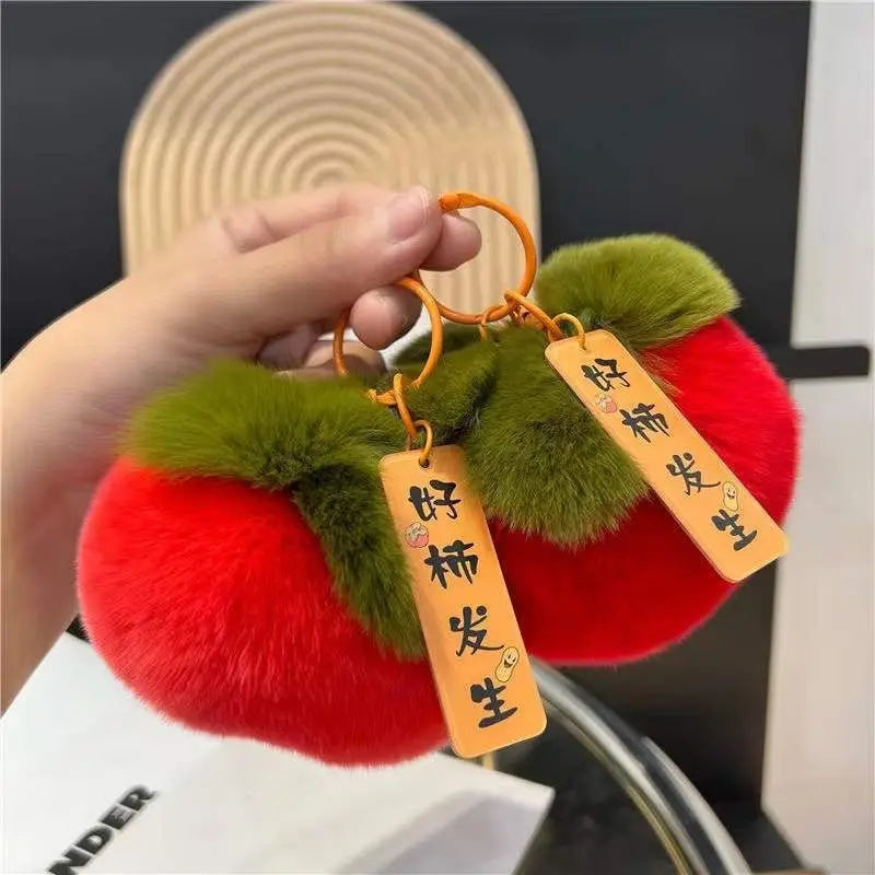Mini Persimmon Rex Rabbit Fur Keychain – Cute Bag Pendant