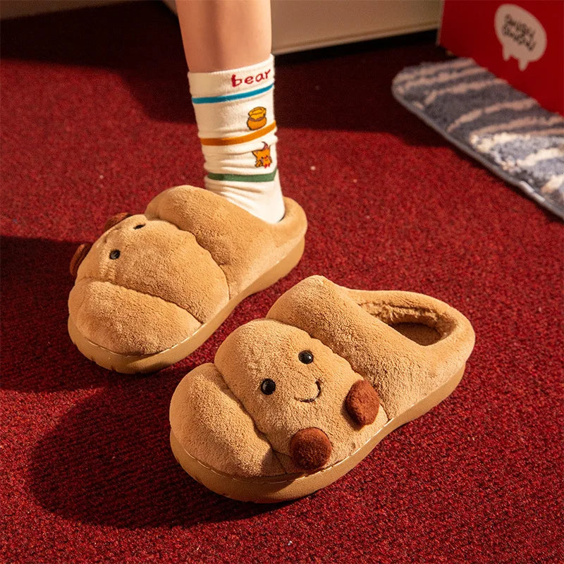 Croissant Bread Plush Slippers | Cute Food-Themed Indoor Shoes