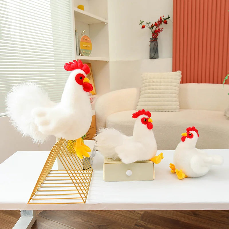 White Chicken & Rooster Plush Toys – Hen & Cock, 7-10" | 18-25 cm