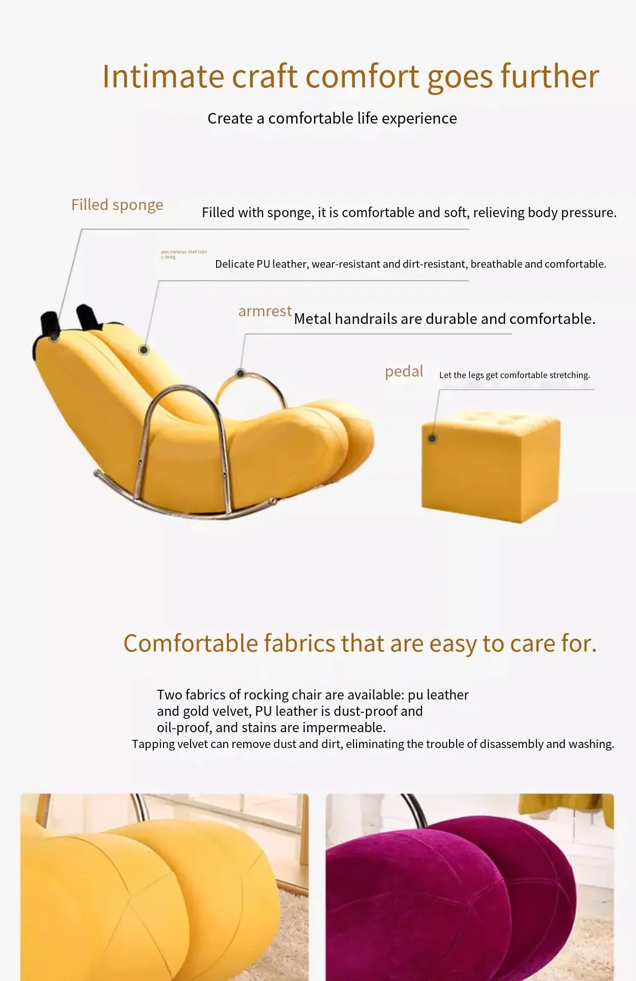 Go Bananas Schaukelstuhl - Fünf Farben, Kunstleder oder Plüschdesign