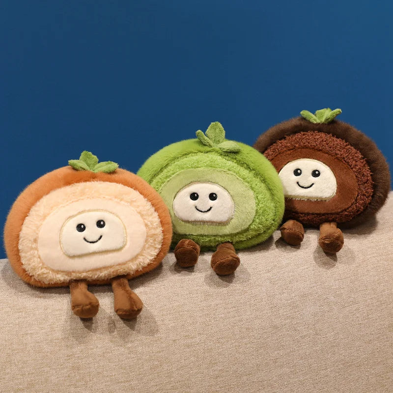 Kawaii Swiss Roll Plush Pillow | Stuffed Dessert Log Cake Toy, 4x6\" | 10x15 cm