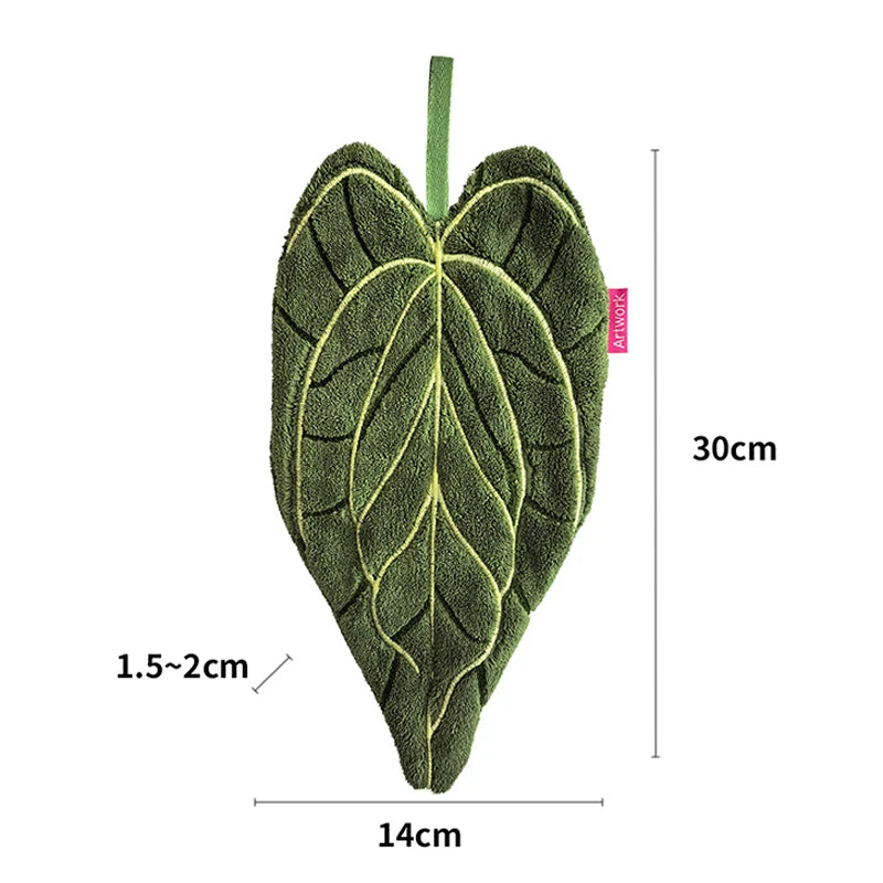 Leaves Design Absorbent Hand Towel | Botanical Print Kitchen Towel