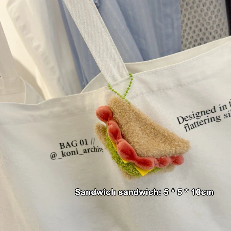 Food-Shaped Plush Keychain Set | Hamburger, Cake & Sandwich Stuffed Pendants